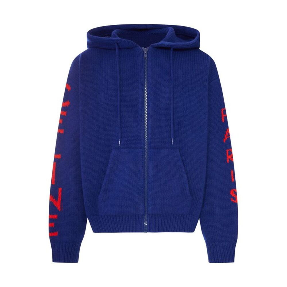 Celine Men Hooded Ribbed Knit Zip-Up Cardigan